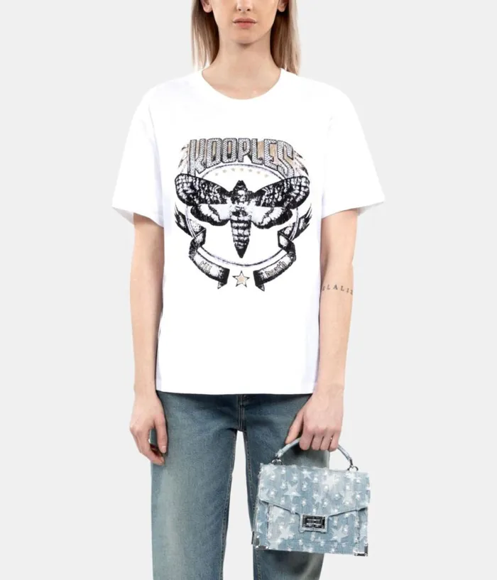 Women Tshirts THE KOOPLES White Tshirt With Skull Butterfly Serigraphy Women Tshirts THE KOOPLES White Tshirt With Skull Butterfly Serigraphy