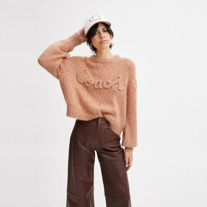 Women Tonal Braided Seasonal Sweater Pinkmulti Coach Tops