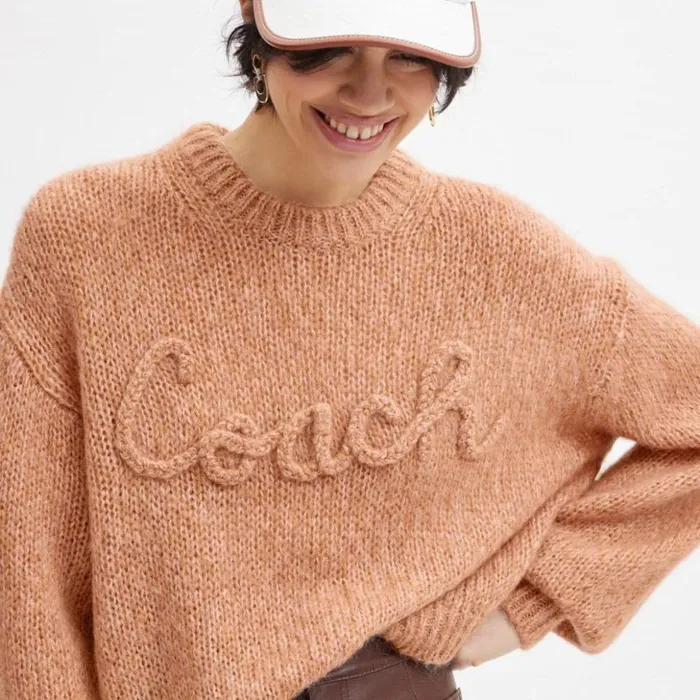 Women Tonal Braided Seasonal Sweater Pinkmulti Coach Tops
