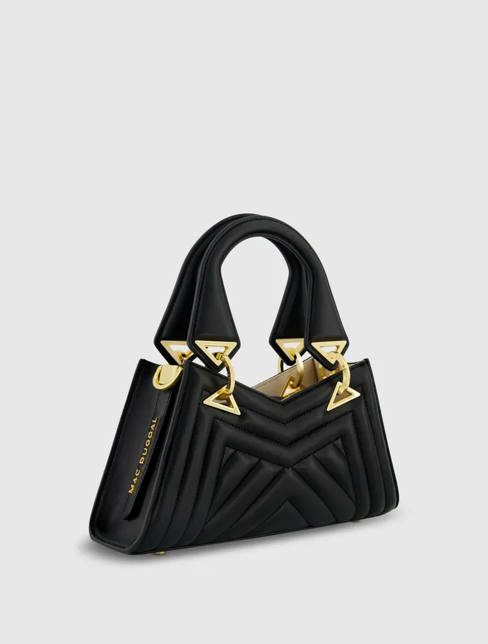 Women Top Handle Bags Mac Duggal Angular Quilted Napa Leather Handbag Black