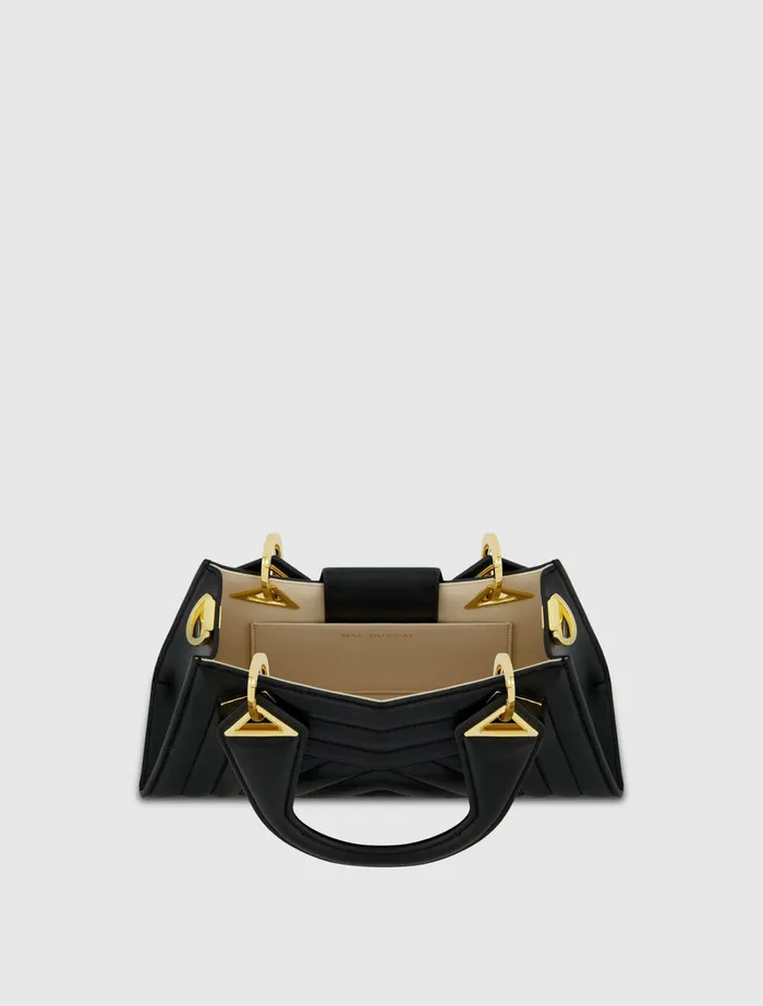 Women Top Handle Bags Mac Duggal Angular Quilted Napa Leather Handbag Black