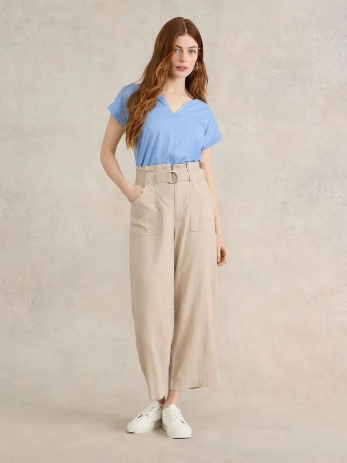 Women TOPS and TEES White Stuff NELLY NOTCH NECK COTTON TEE Light Blue