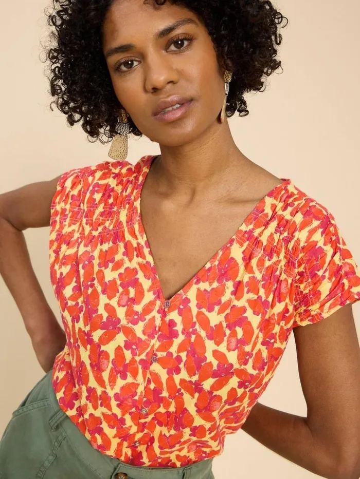 Women TOPS and TEES White Stuff Rae Organic Cotton Vest Orange Multi