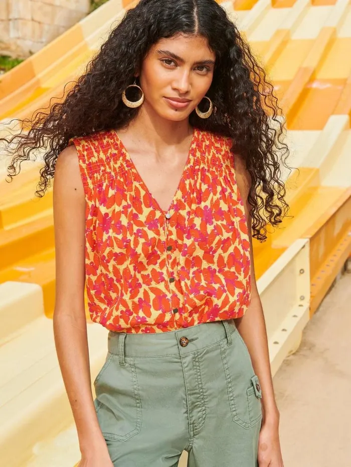 Women TOPS and TEES White Stuff Rae Organic Cotton Vest Orange Multi