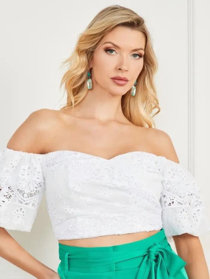 Women Tops And Sweaters Marciano Cassandra Crop Top Blanc Pur Women Tops And Sweaters Marciano Cassandra Crop Top Blanc Pur