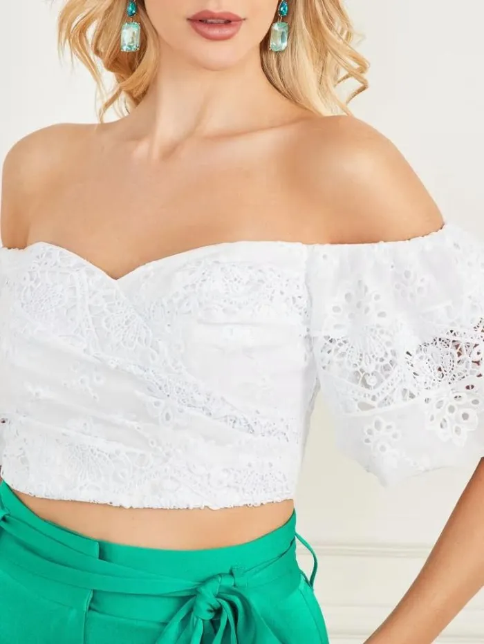 Women Tops And Sweaters Marciano Cassandra Crop Top Blanc Pur Women Tops And Sweaters Marciano Cassandra Crop Top Blanc Pur