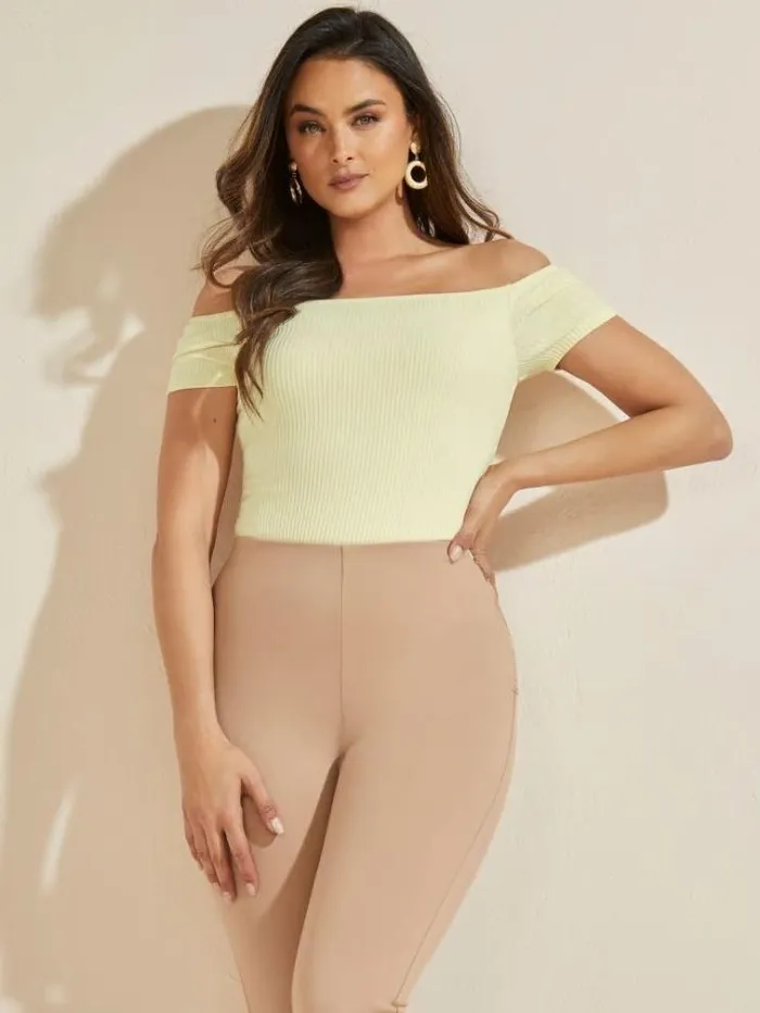 Women Tops And Sweaters Marciano Eco Angie OfftheShoulder Bodysuit Cornsilk