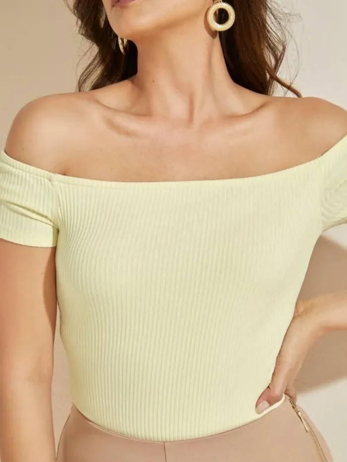 Women Tops And Sweaters Marciano Eco Angie OfftheShoulder Bodysuit Cornsilk Women Tops And Sweaters Marciano Eco Angie OfftheShoulder Bodysuit Cornsilk