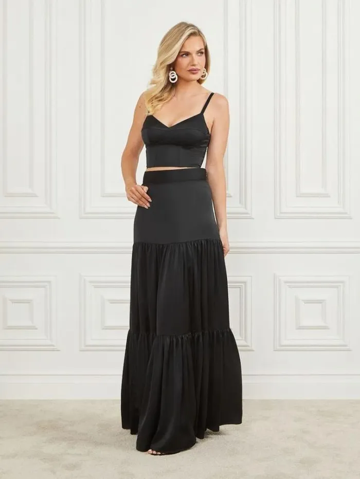 Women Tops And Sweaters Marciano Lola Satin Corset Crop Top Black Women Tops And Sweaters Marciano Lola Satin Corset Crop Top Black