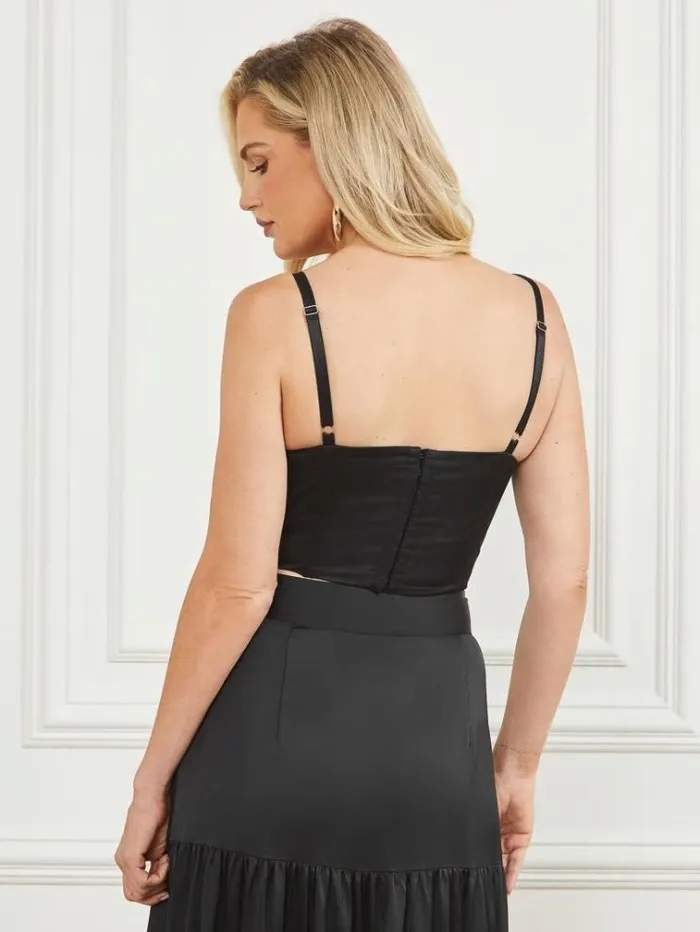 Women Tops And Sweaters Marciano Lola Satin Corset Crop Top Black Women Tops And Sweaters Marciano Lola Satin Corset Crop Top Black