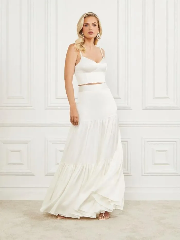 Women Tops And Sweaters Marciano Lola Satin Corset Crop Top Pale Pearl Women Tops And Sweaters Marciano Lola Satin Corset Crop Top Pale Pearl