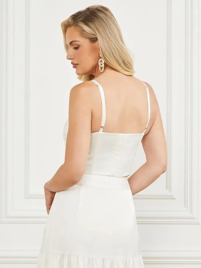 Women Tops And Sweaters Marciano Lola Satin Corset Crop Top Pale Pearl Women Tops And Sweaters Marciano Lola Satin Corset Crop Top Pale Pearl
