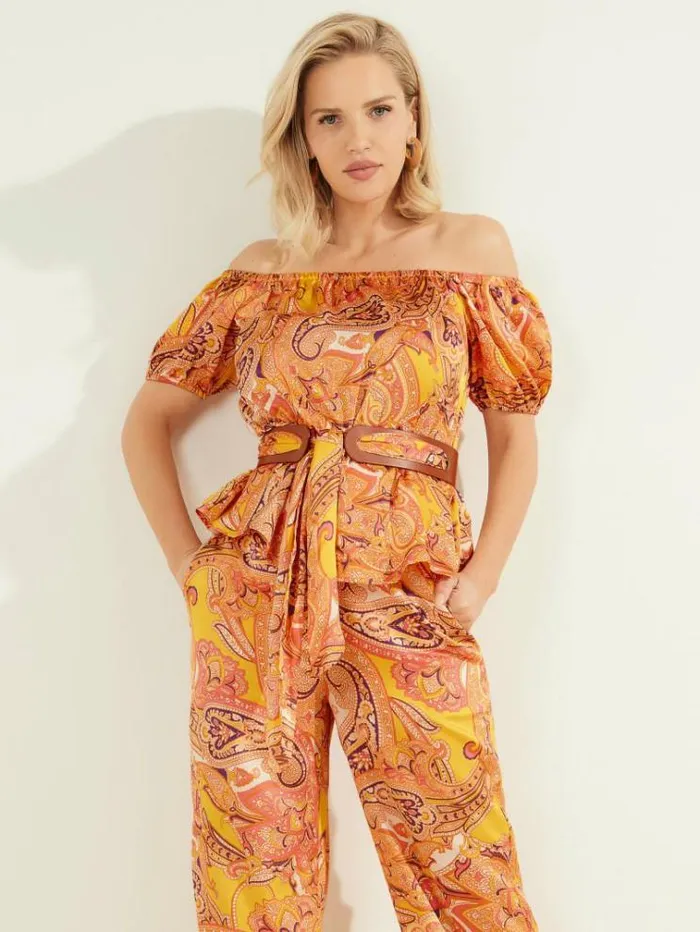 Women Tops And Sweaters Marciano Penny Printed OfftheShoulder Top Cabo Paisley