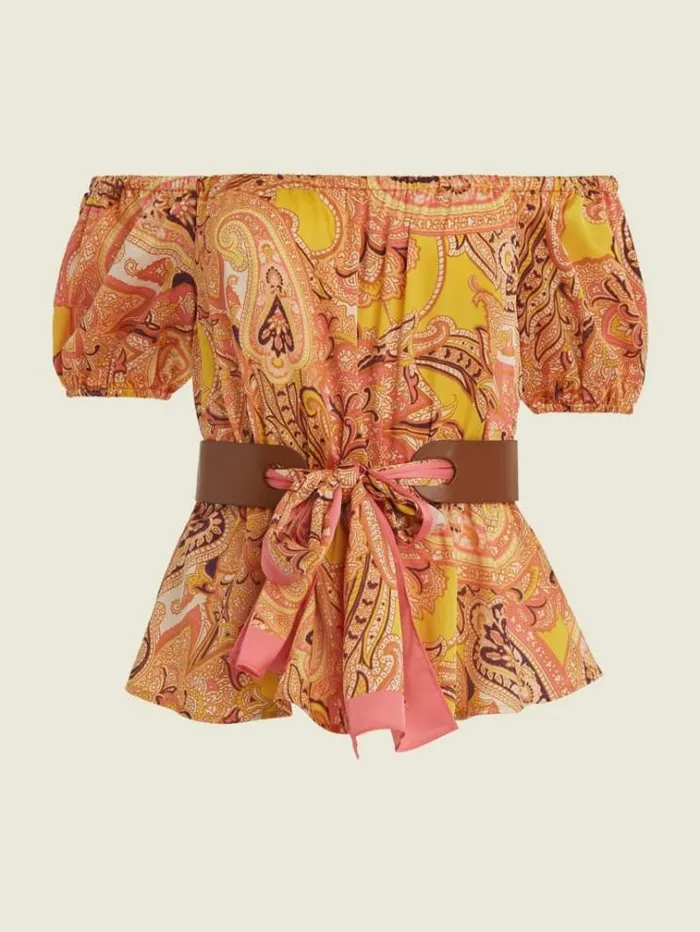 Women Tops And Sweaters Marciano Penny Printed OfftheShoulder Top Cabo Paisley Women Tops And Sweaters Marciano Penny Printed OfftheShoulder Top Cabo Paisley