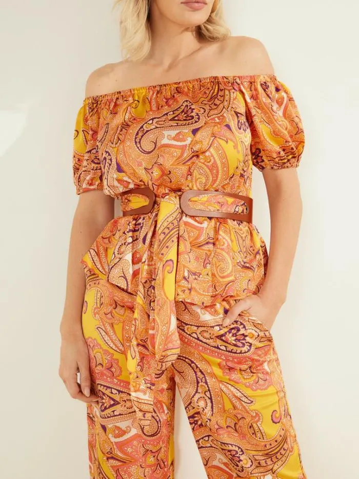 Women Tops And Sweaters Marciano Penny Printed OfftheShoulder Top Cabo Paisley Women Tops And Sweaters Marciano Penny Printed OfftheShoulder Top Cabo Paisley