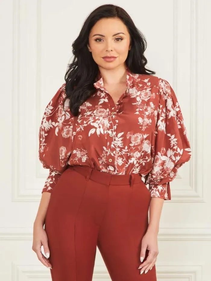 Women Tops And Sweaters Marciano Petal Pose Yvonne Blouse Petal Pose Dark Jam Red