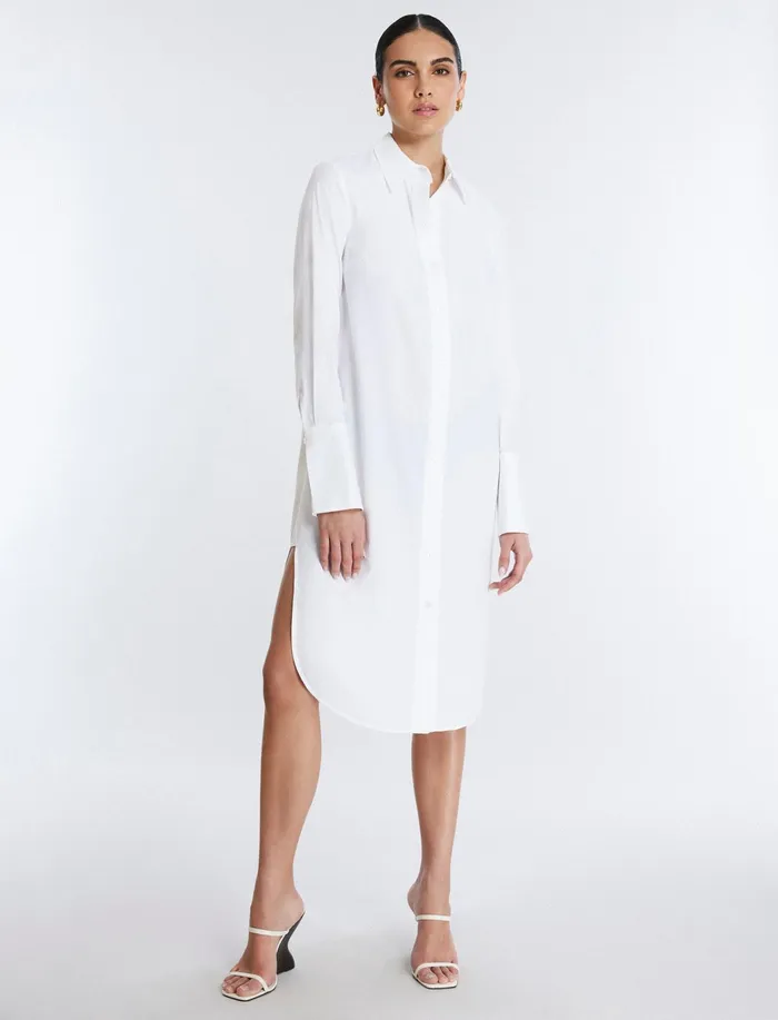 Women Tops BCBG Cotton Poplin Shirt Dress White