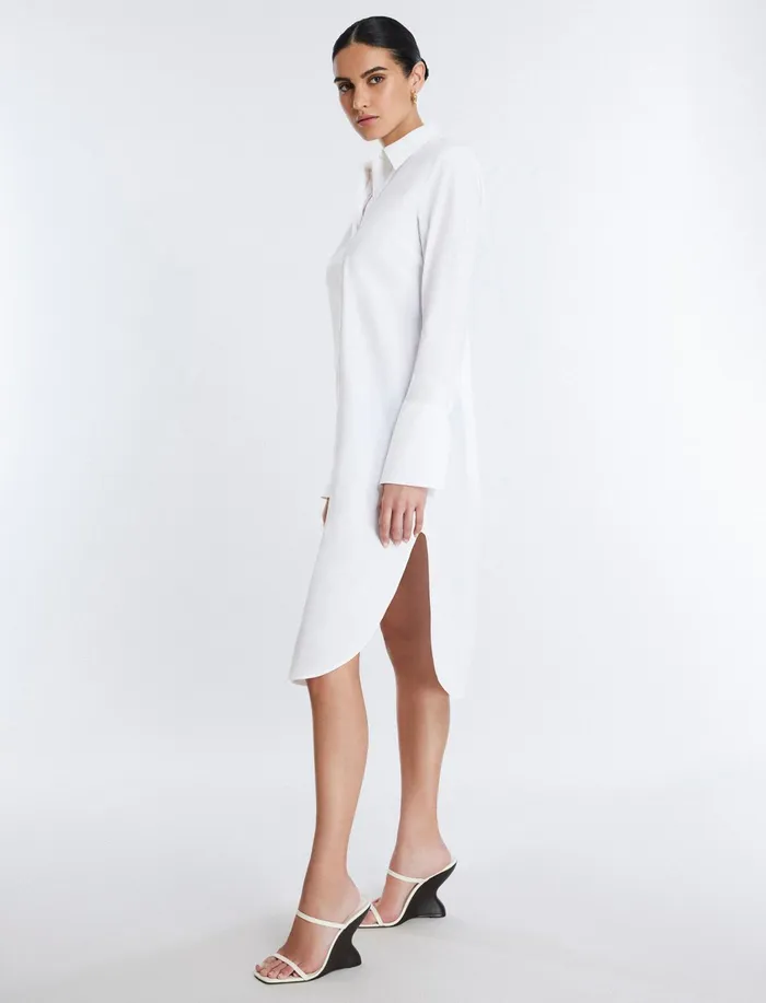 Women Tops BCBG Cotton Poplin Shirt Dress White