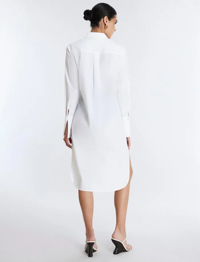 Women Tops BCBG Cotton Poplin Shirt Dress White