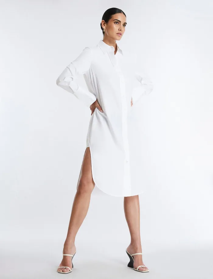 Women Tops BCBG Cotton Poplin Shirt Dress White