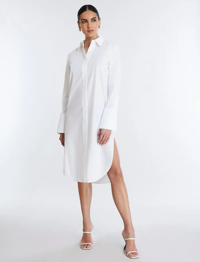 Women Tops BCBG Cotton Poplin Shirt Dress White