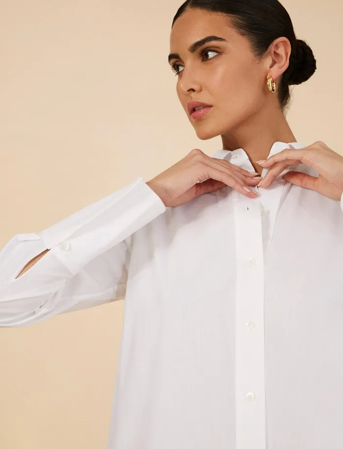Women Tops BCBG Cotton Poplin Shirt Dress White