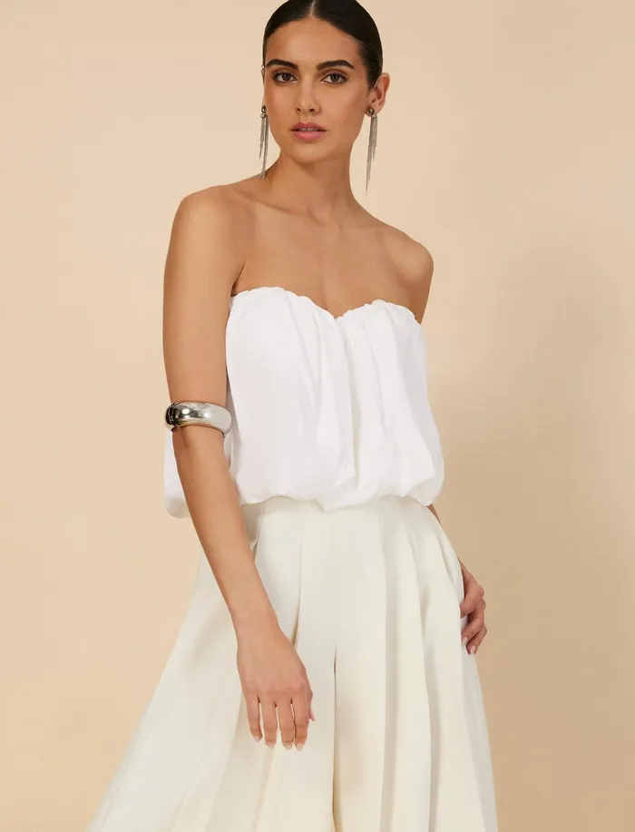 Women Tops BCBG Strapless Cotton Poplin Top White