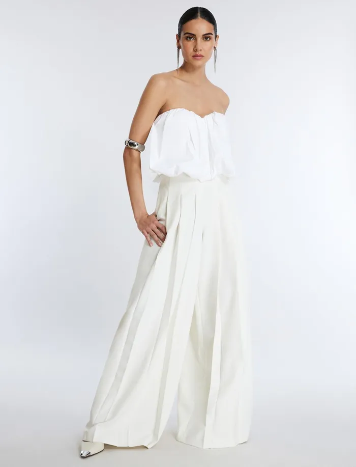 Women Tops BCBG Strapless Cotton Poplin Top White
