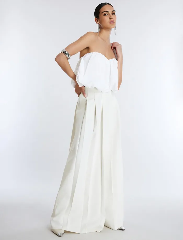 Women Tops BCBG Strapless Cotton Poplin Top White