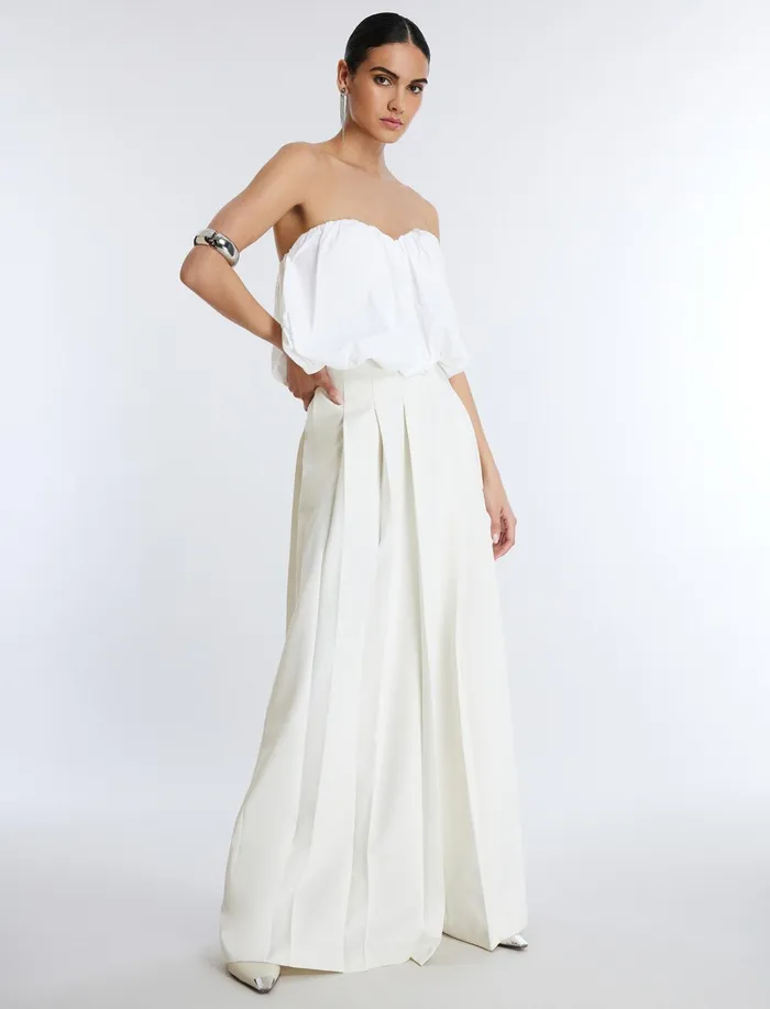Women Tops BCBG Strapless Cotton Poplin Top White