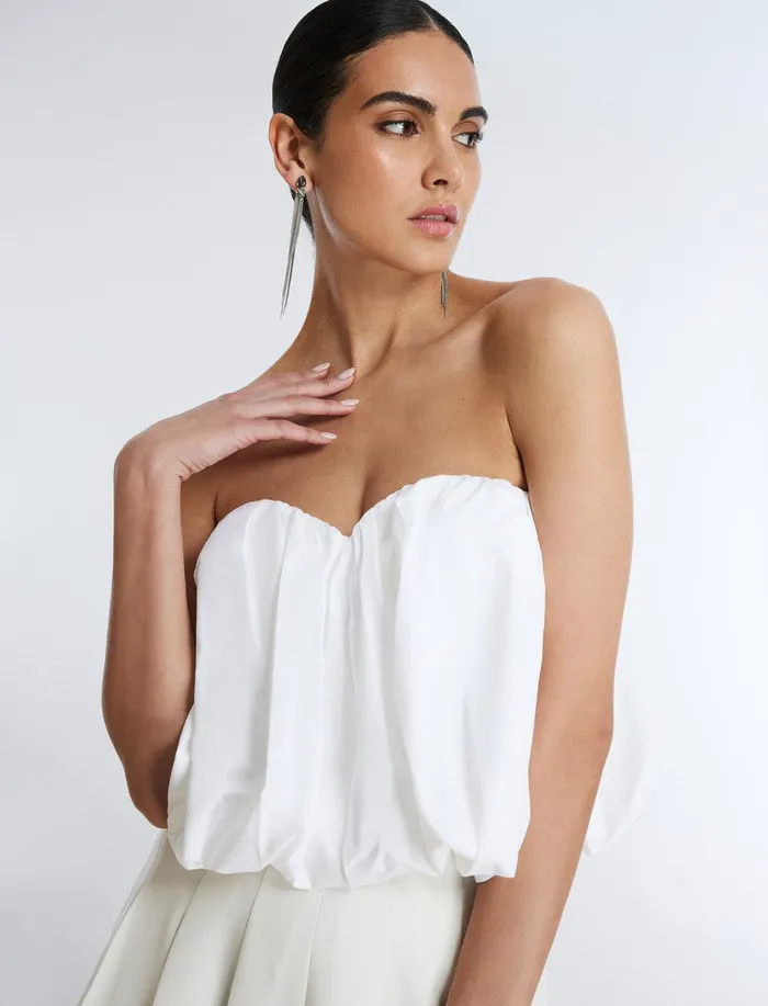 Women Tops BCBG Strapless Cotton Poplin Top White