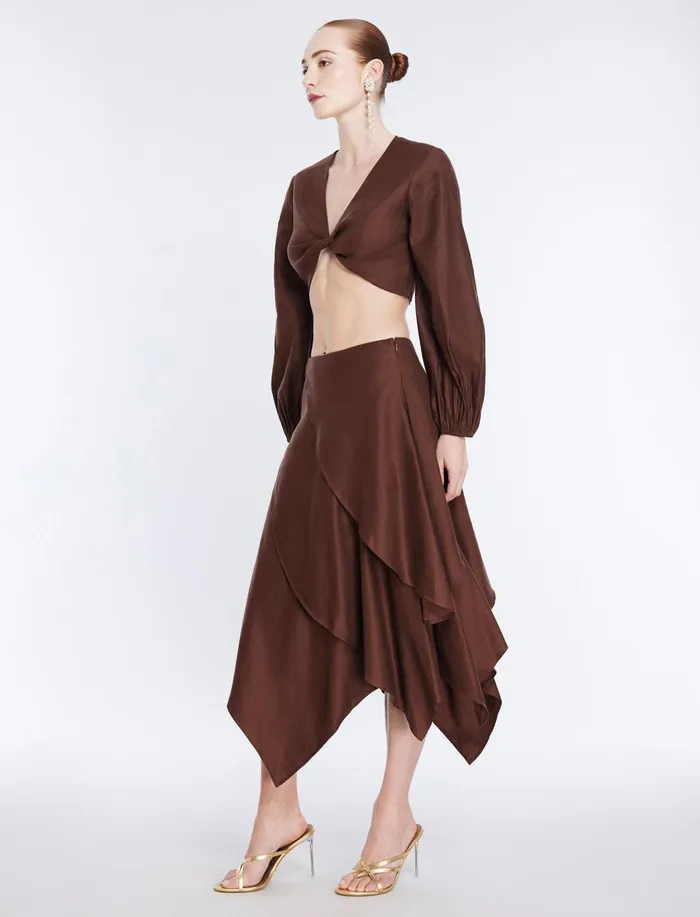 Women Tops BCBG Twist Front Crop Top Chocolate