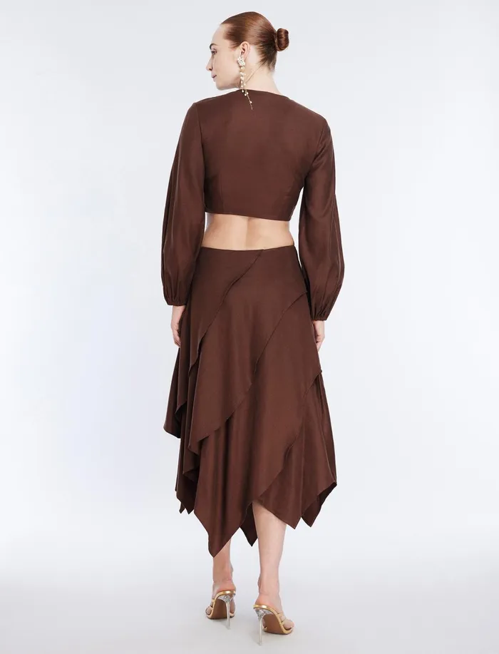 Women Tops BCBG Twist Front Crop Top Chocolate