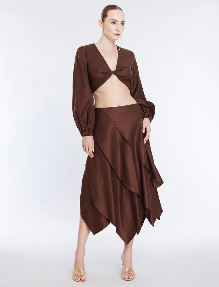 Women Tops BCBG Twist Front Crop Top Chocolate