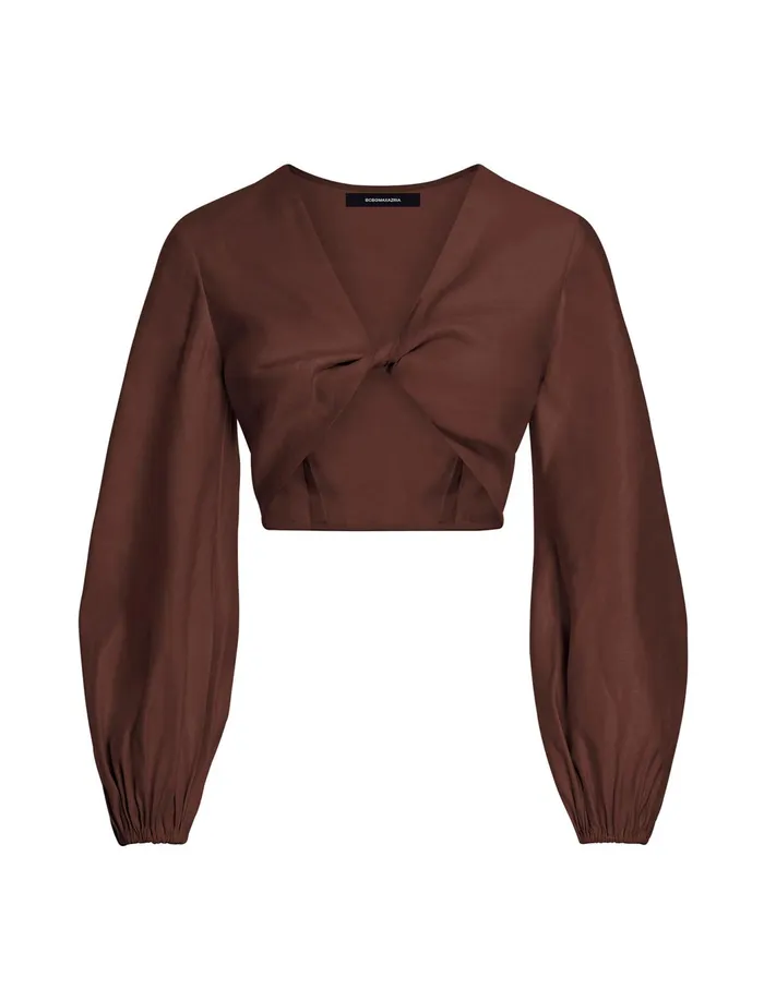 Women Tops BCBG Twist Front Crop Top Chocolate