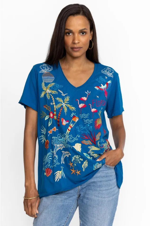 Women Tops Johnny Was Florida Everyday Tee Mykonos Blue