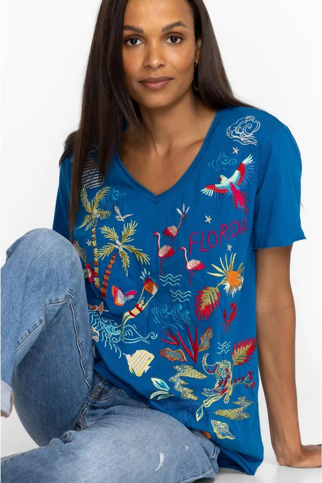 Women Tops Johnny Was Florida Everyday Tee Mykonos Blue Women Tops Johnny Was Florida Everyday Tee Mykonos Blue