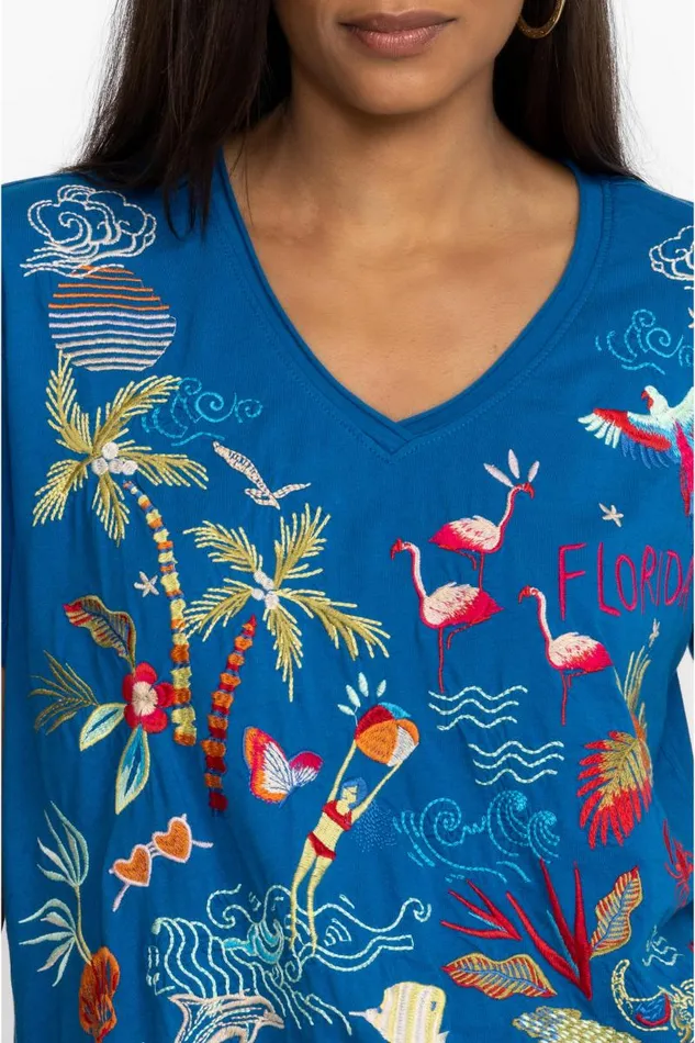 Women Tops Johnny Was Florida Everyday Tee Mykonos Blue Women Tops Johnny Was Florida Everyday Tee Mykonos Blue