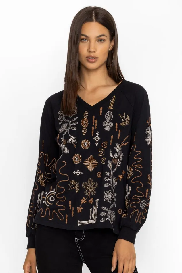 Women Tops Johnny Was RAGLAN BISHOP SLEEVE TEE Black