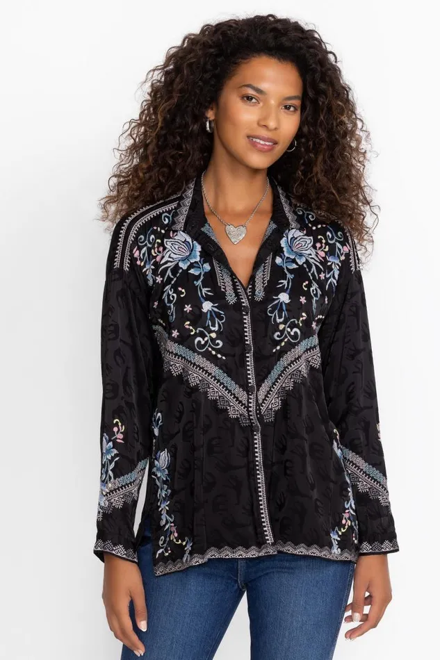 Women Tops Johnny Was SLIM AUDREY BUTTON DOWN Sanded Black