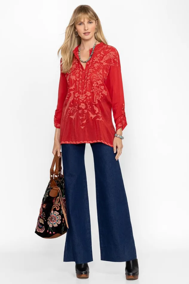 Women Tops Johnny Was SLIM AUDREY TUNIC Equestrian Red Women Tops Johnny Was SLIM AUDREY TUNIC Equestrian Red