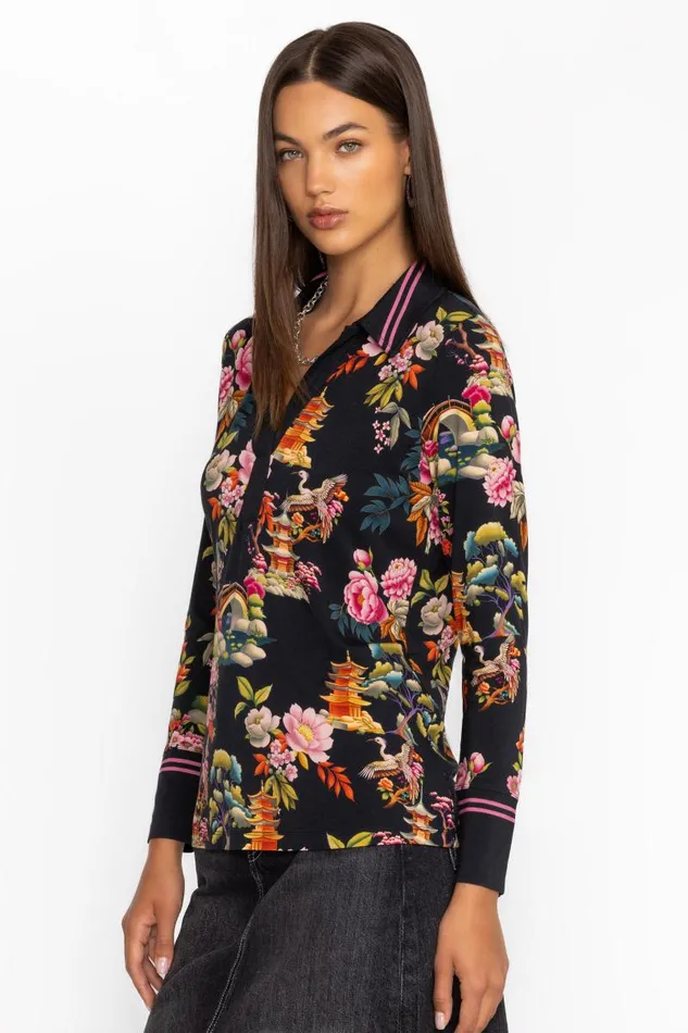 Women Tops Johnny Was THE JANIE FAVORITE SPLIT FRONT COLLARED HENLEY Soundbath