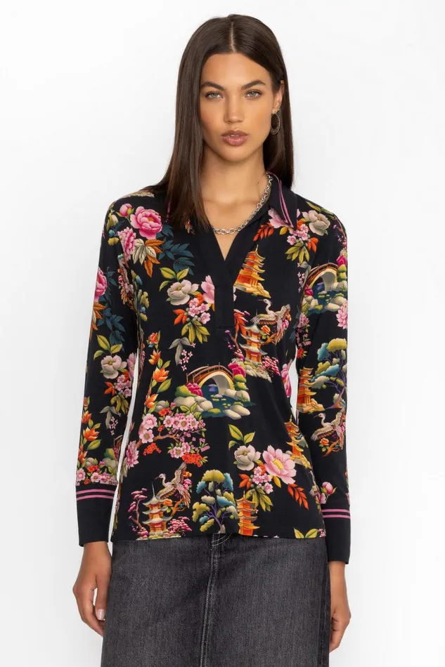 Women Tops Johnny Was THE JANIE FAVORITE SPLIT FRONT COLLARED HENLEY Soundbath