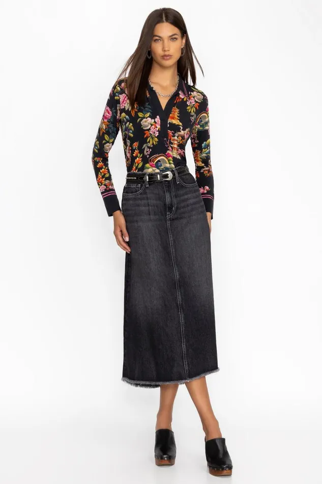 Women Tops Johnny Was THE JANIE FAVORITE SPLIT FRONT COLLARED HENLEY Soundbath