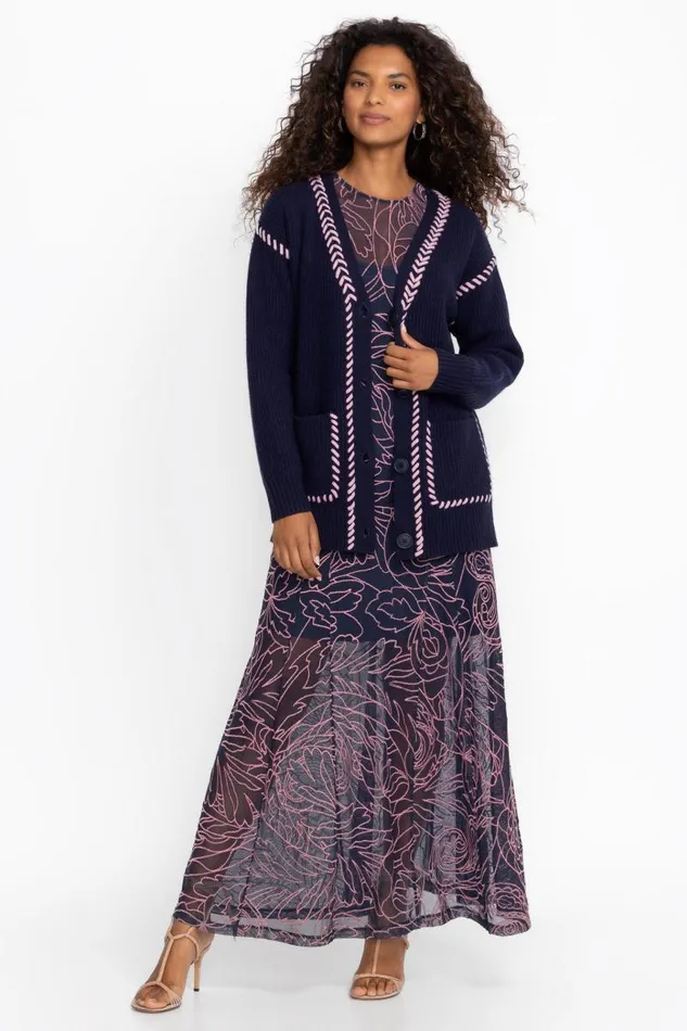 Women Tops Johnny Was THE SOLID WHIPSTITCH CARDIGAN Navy