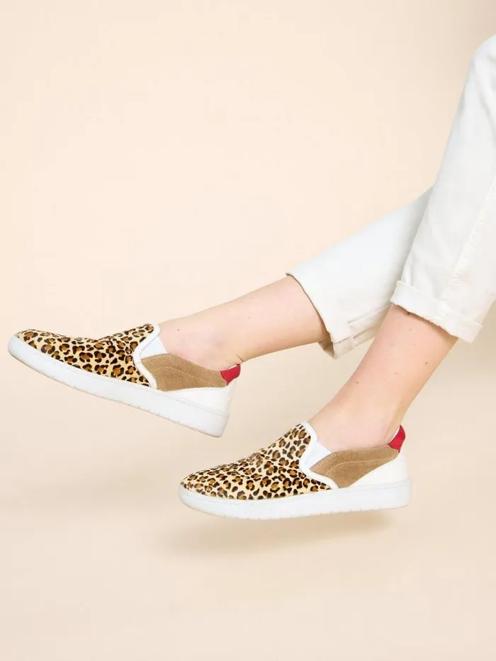 Women TRAINERS White Stuff Primrose Leather Print Slip On Tan Print