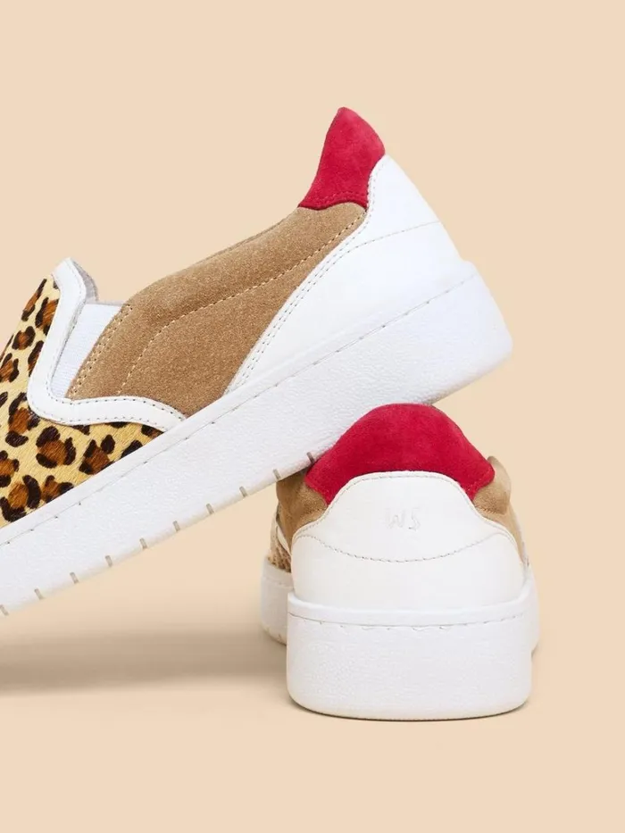 Women TRAINERS White Stuff Primrose Leather Print Slip On Tan Print
