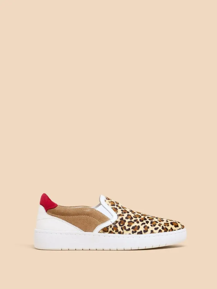 Women TRAINERS White Stuff Primrose Leather Print Slip On Tan Print