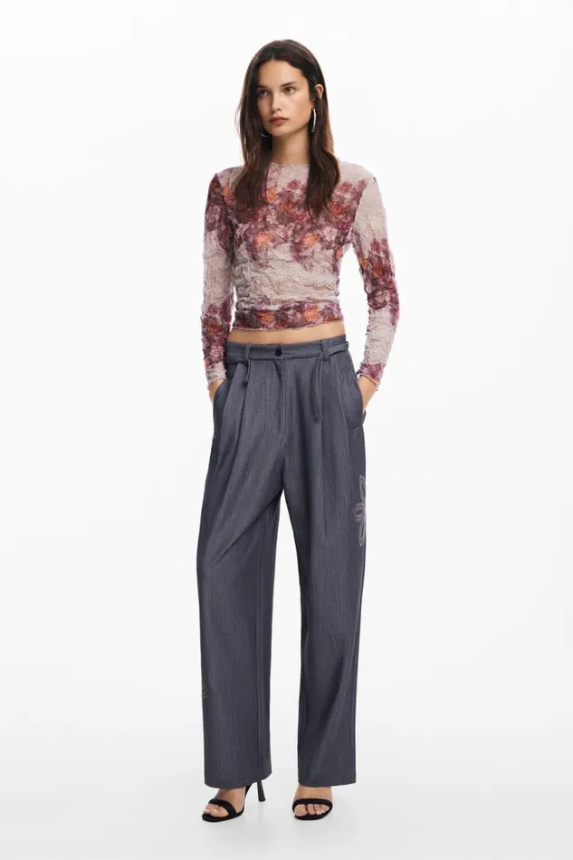 Women Trousers Desigual Straight Long Pants