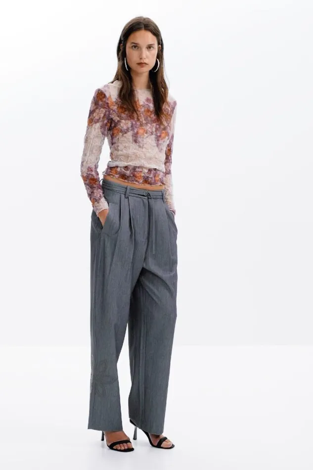Women Trousers Desigual Straight Long Pants